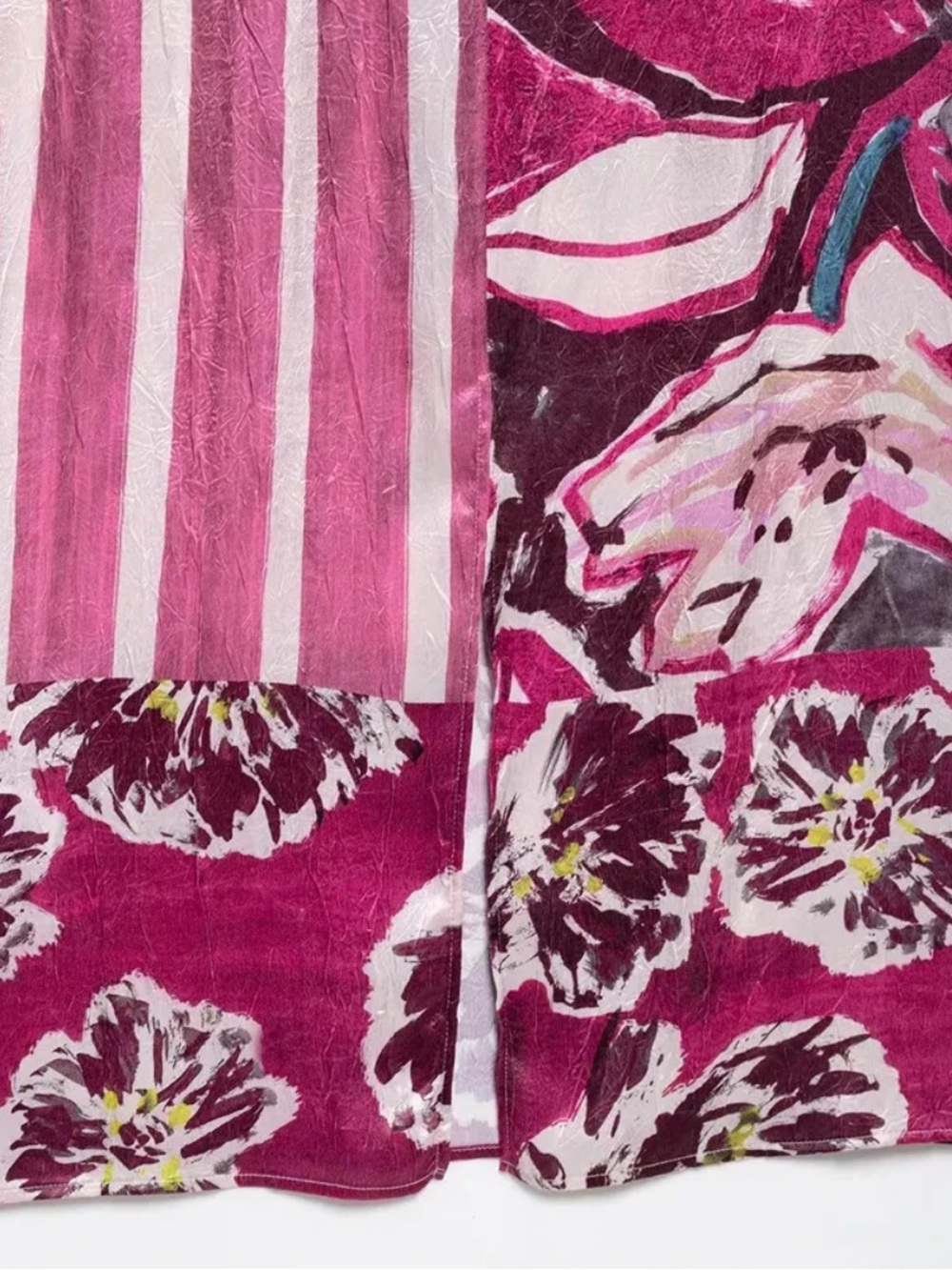Zara Pink Floral & Stripe Satin-Effect Midi Skirt - Picture 4 of 6